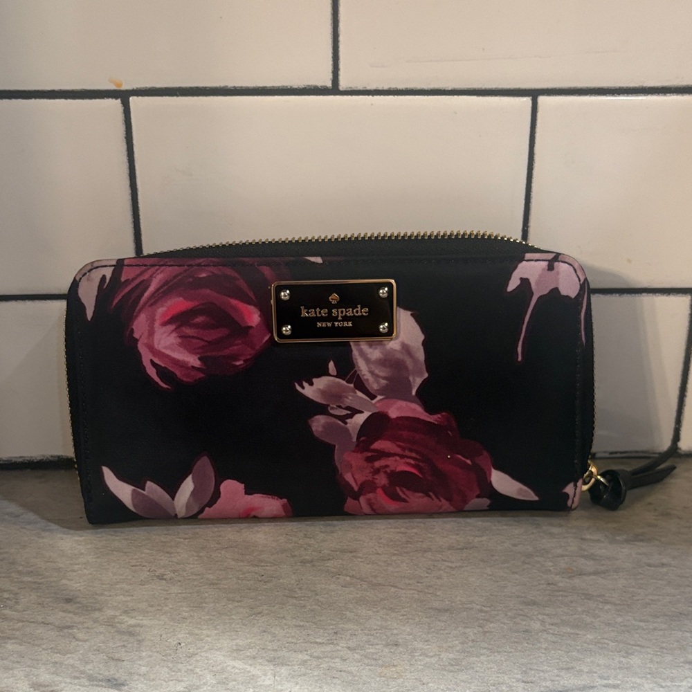 Kate Spade Black and Purple Floral Wallet
